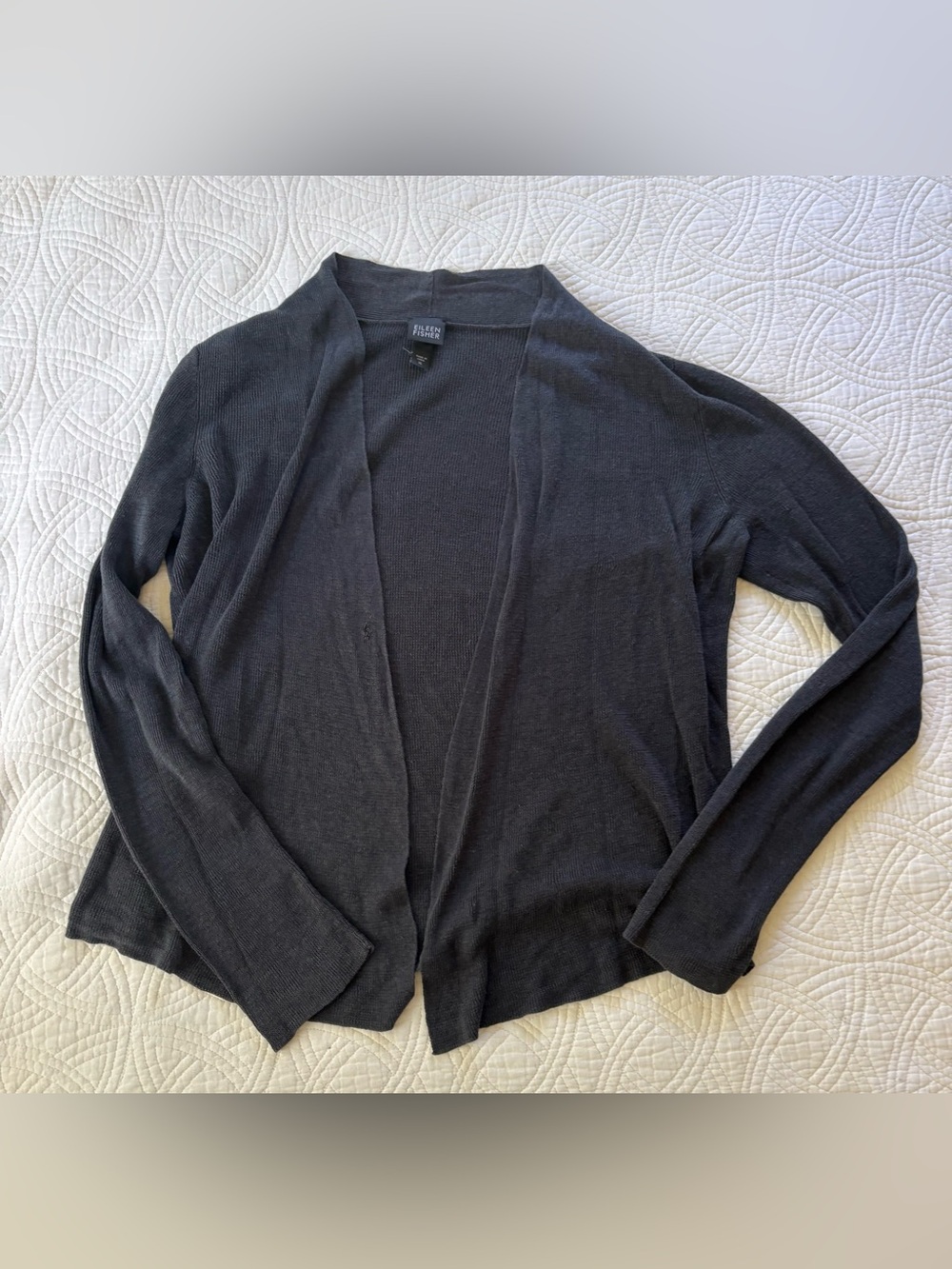 Eileen Fisher Linen Cardigan XL Charcoal Open Cardigan - Picture 2 of 13